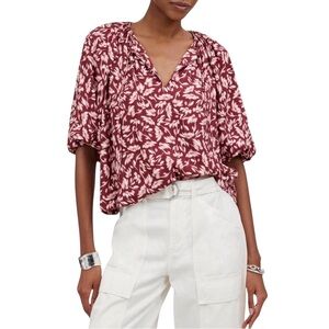 Madewell Floral Print Bubble Sleeve Blouse Top NWT Bordeaux NWT 14